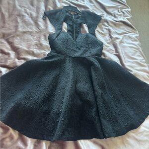 Angel Biba Black Cutout Jacquard Mini Dress XS Structured Fit & Flare